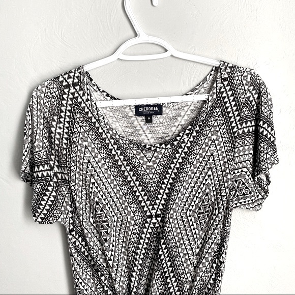 CHEROKEE Black White Printed Dress with Waist String - Picture 3 of 11